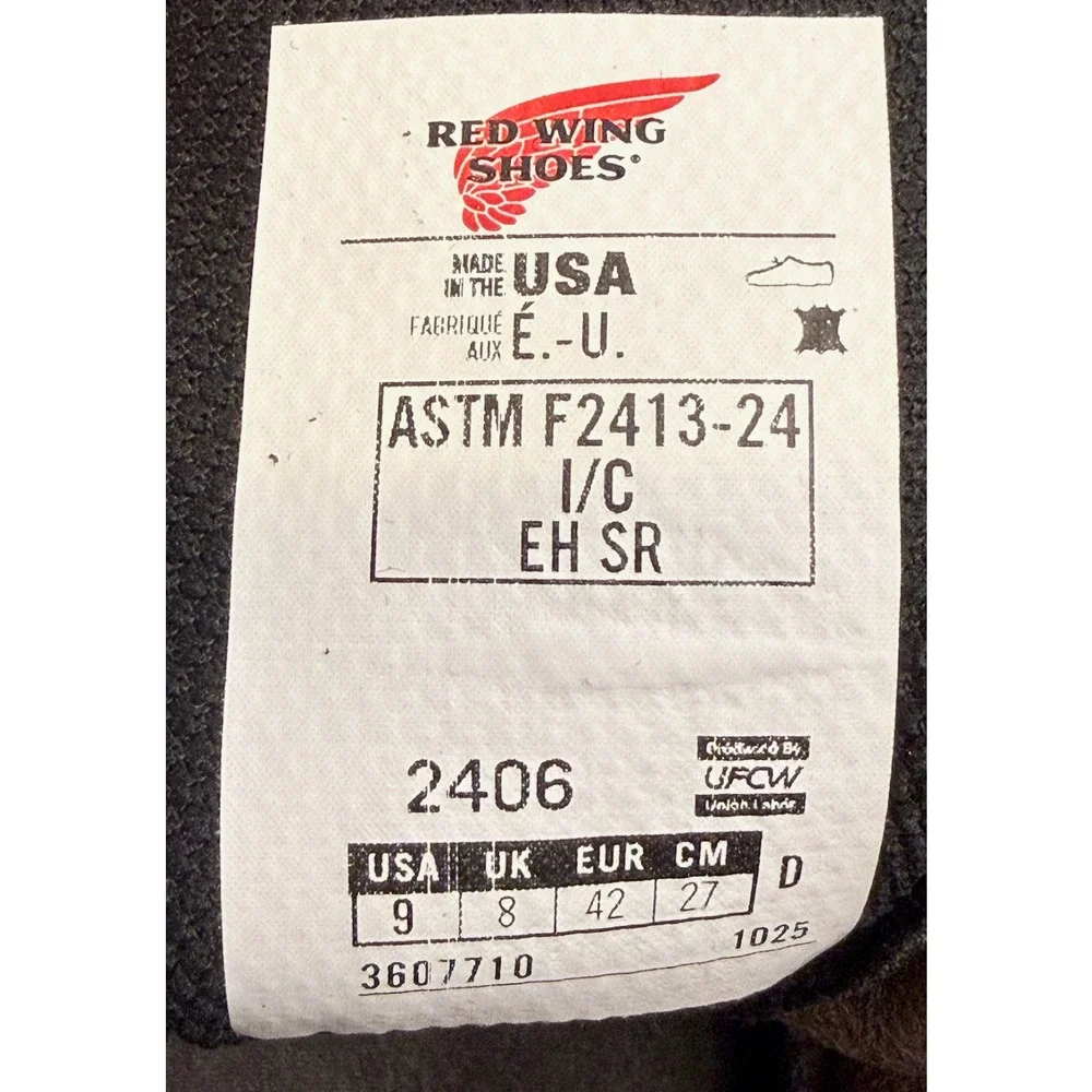NEW RED WING 2406 SUPERSOLE 2.0 6-INCH SAFETY STEEL TOE WORK BOOTS SZ 9 D